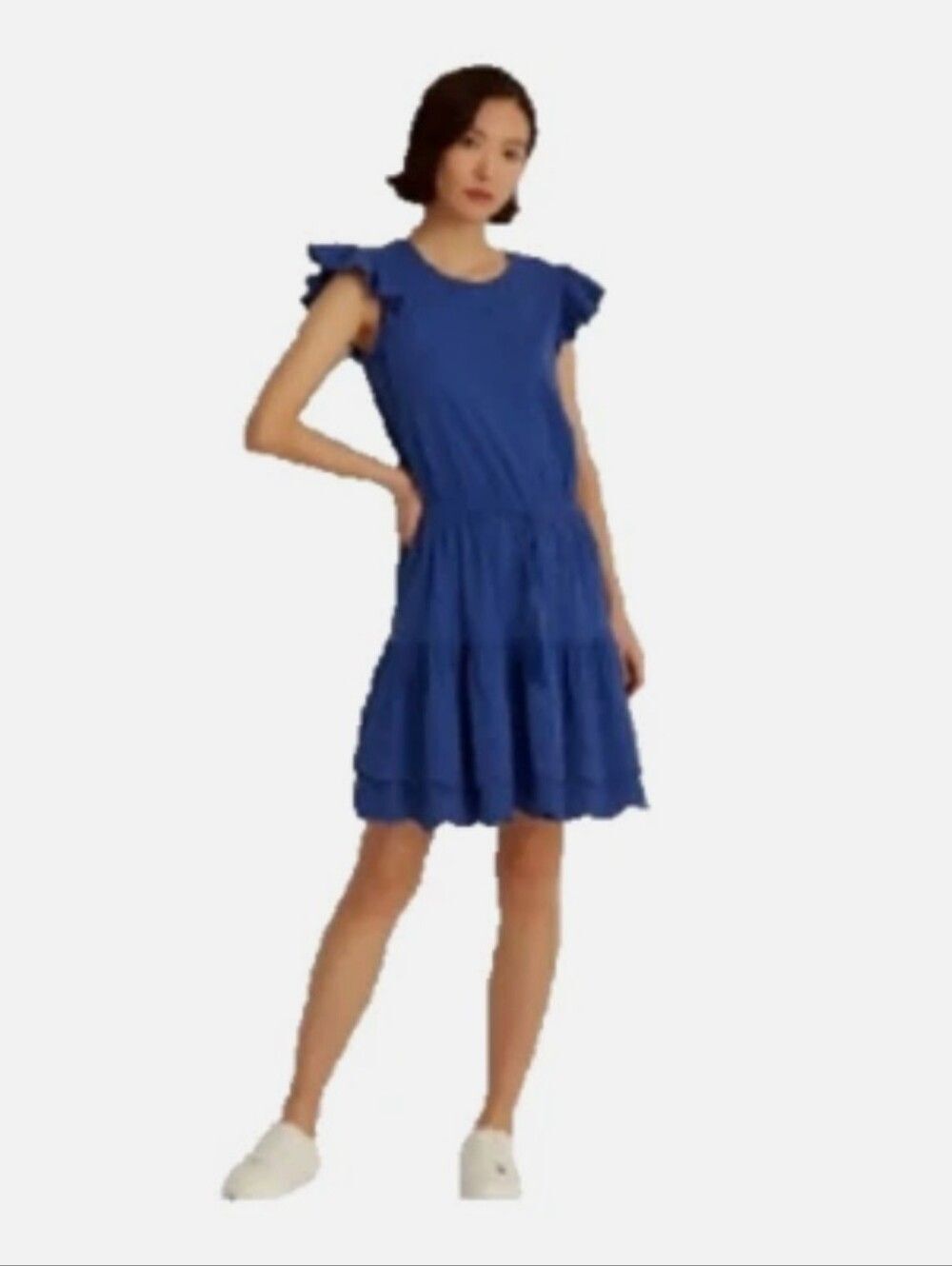 Lauren Ralph Lauren Blue Flutter Sleeve Tiered Midi Dress, 8